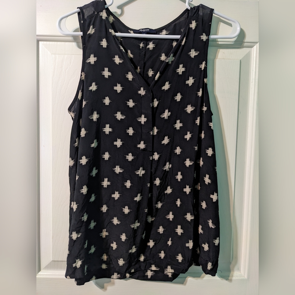Madewell women's sheer cross pattern black tank top blouse size M